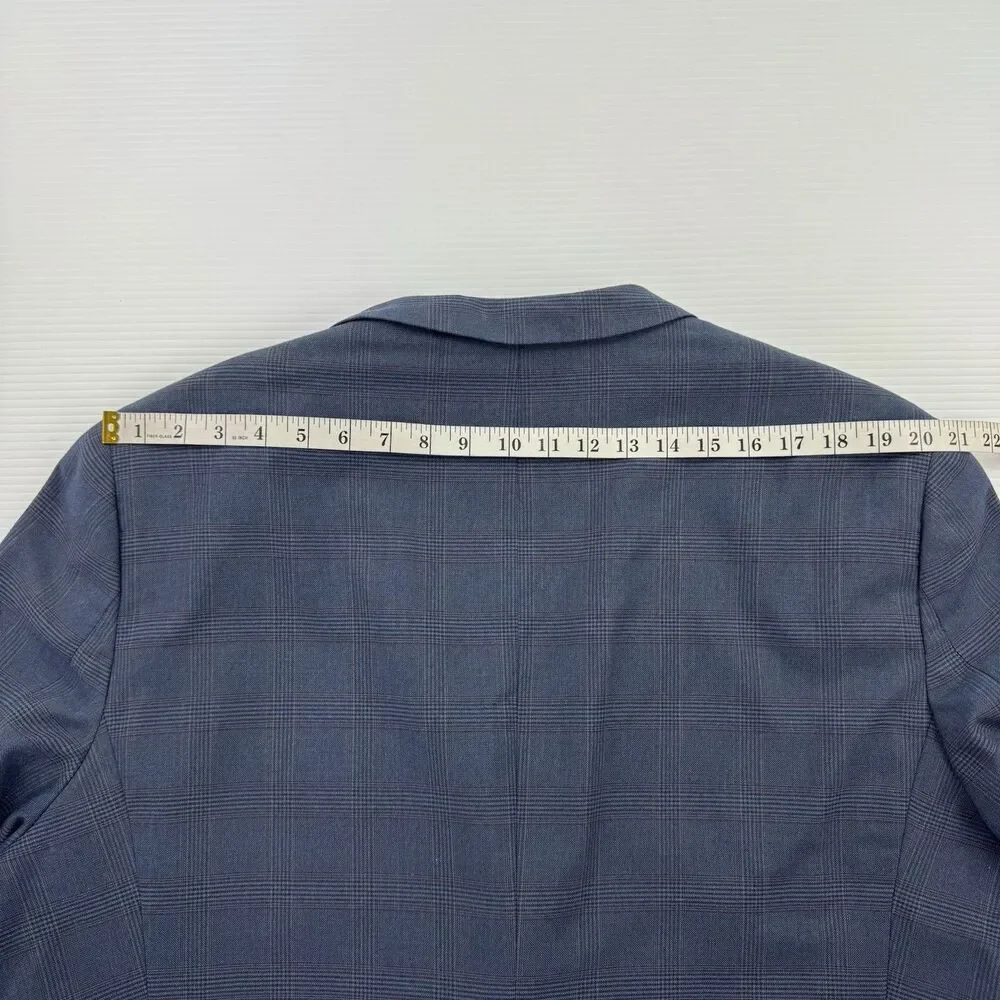 Alan Flusser Mens 48R Blue Plaid Sport Coat Blazer Paisley Lining 2 Button